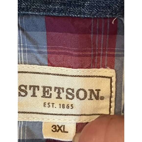 Stetson Mens 3XL Plaid Button-Up Shirt Red/Blue Cotton Casual Western Style - Picture 6 of 8